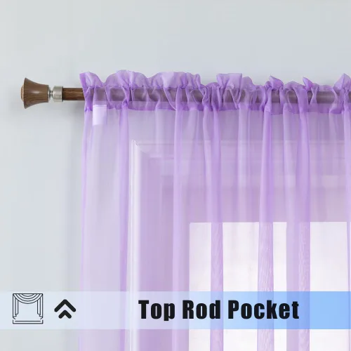 Miniatura 2 de WPM Cortinas traslúcidas lavanda púrpura de 58" de ancho x 84" de largo, juego de 2 paneles con bolsillo para barra, cortinas de gasa transparentes