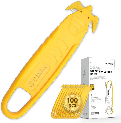 Miniatura 18 de T TOVIA Cuchillo Cortador de Cajas de Seguridad de Hoja de Acero Inoxidable Empotrada Oculta, Abridor de Paquetes Cortador de Plástico para Caja