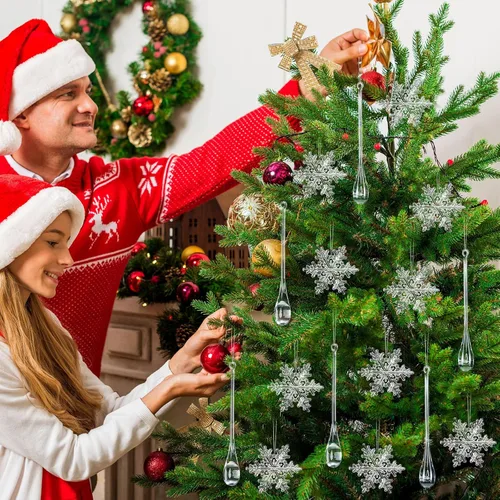 Miniatura 2 de Bencailor - Juego de 18 adornos de carámbanos de copo de nieve de Navidad de acrílico para árbol, decoraciones colgantes de diamante de cristal
