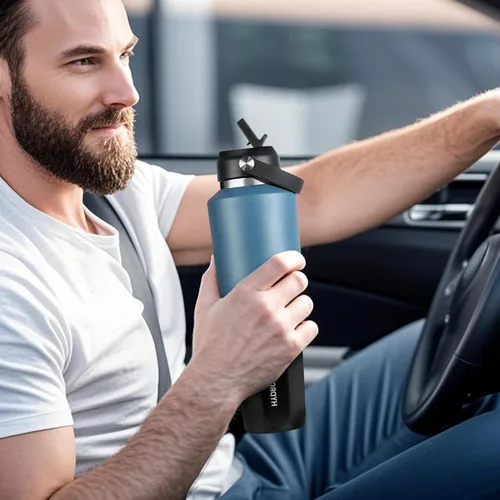 Miniatura 6 de HYDROWION Botella de agua aislada de 32 onzas, soporte para botella de agua para automóvil, botella de viaje aislada al vacío de doble pared