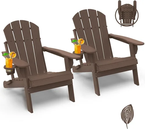 Miniatura 50 de GREENVINES Juego de 2 sillas plegables Adirondack Plástico HDPE Silla para hoguera Todo clima Portavasos Rojo para terraza, patio