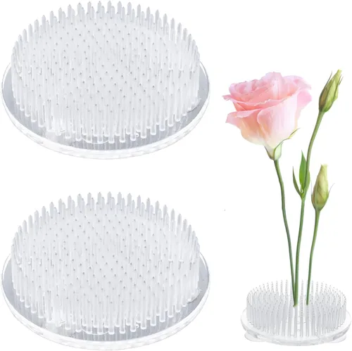 WANDIC Rana de flores, 2 piezas redondas de plástico transparente Ikebana Kenzan Frog Japonés para flores con 3 ventosas para manualidades de flores
