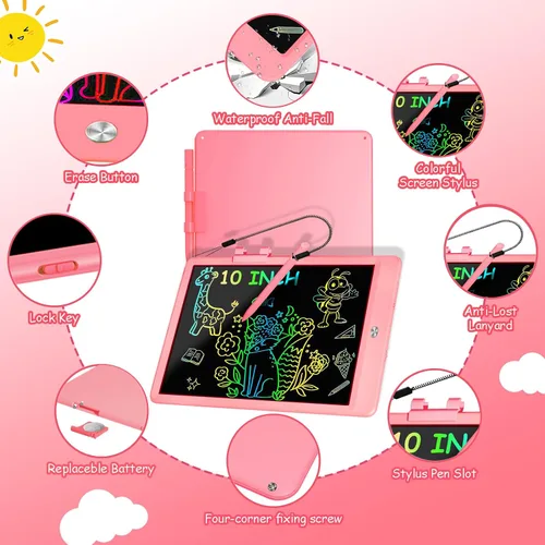 Miniatura 6 de Decute Tableta de escritura LCD con lápiz capacitivo, tablero de dibujo reutilizable de 10 pulgadas para niños, regalo educativo de Navidad y Rosa