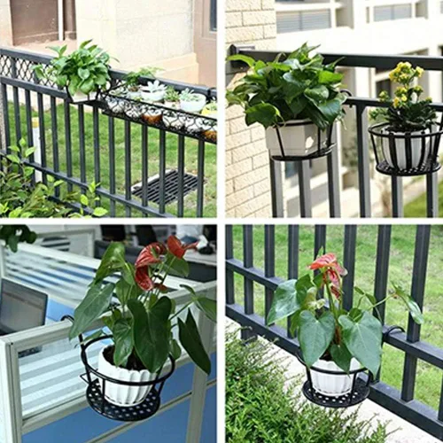 Miniatura 6 de macetas colgantes de hierro para colgar, para barandillas, para patio, balcón, porche o valla