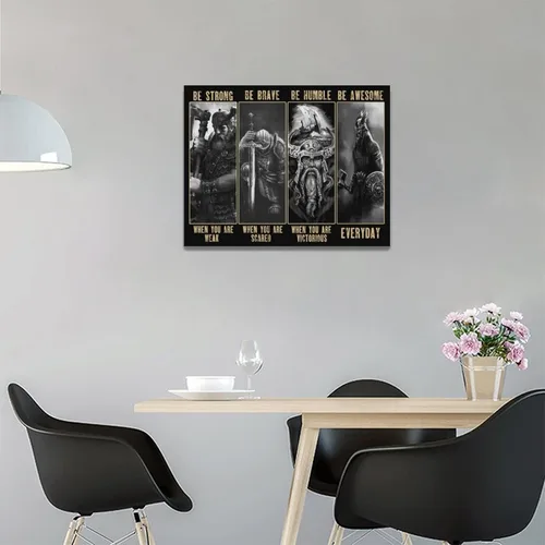 Miniatura 2 de Arte de pared de guerrero vikingo, cuadro de samurái vikingo, decoración de pared, citas inspiradoras "Sé fuerte", impresiones de pintura en lienzo