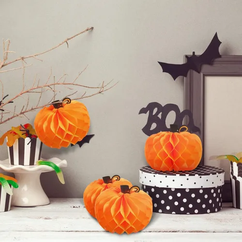 Miniatura 5 de JOVITEC Paquete de 6 calabazas de panal de abeja para decoración de mesa de Acción de Gracias, 10.2 pulgadas, decoración de calabaza colgante