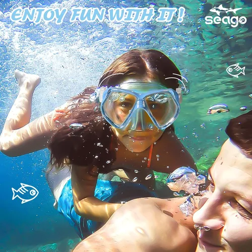 Miniatura 3 de Seago Gafas de natación para niños con cubierta para la nariz, máscara de esnórquel, máscara de buceo y natación, vidrio templado antivaho con Azul