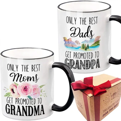 Only the Best Mom Dad Get Promoted to Grandma and Grandpa - Juego de tazas de 11 onzas, regalos de anuncio de embarazo, cumpleaños, Navidad, día de
