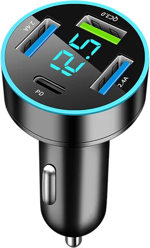 Adaptador de cargador de automóvil, cargador USB de 4 puertos con voltímetro PD 3.0 y QC 3.0, cargador USB para automóvil, accesorios de carga
