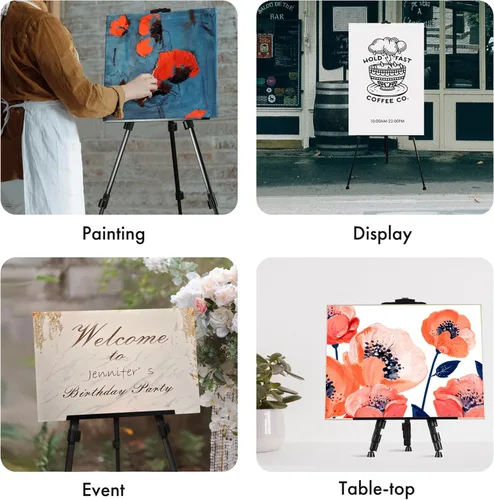 Miniatura 4 de Artify - Caballete para letrero, soporte de caballete de arte portátil ajustable de doble nivel, altura ajustable de 22 a 66 pulgadas, caballete