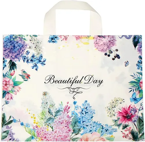 50 bolsas de plástico de 9.8 x 11.8 pulgadas, bolsas de compras al por menor, bolsas de boutique con asas, hermoso día (más patrones disponibles)