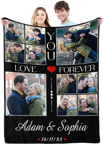 Miniatura 15 de Regalos personalizados para el día de San Valentín para novia, cobijas personalizadas para novio y novia con texto de fotos, regalos personalizados