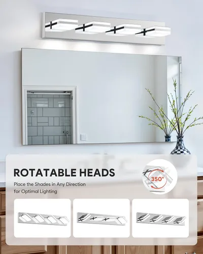 Miniatura 3 de VONLUCE Lámpara de tocador de baño, 3 luces LED modernas de tocador, luz de baño ajustable 3CCT con función de memoria, pantallas giratorias