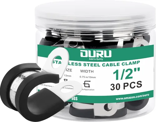 Miniatura 13 de OURU 15 piezas de abrazaderas de cable de acero inoxidable de 1-1/4 pulgadas, abrazaderas de cable con revestimiento de goma y cojín aisladas