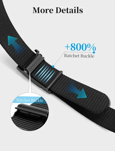 Miniatura 3 de SKiporty Cinturones tácticos de trinquete para hombres, cinturón de trabajo de nailon para golf con hebilla deslizante automática, ajuste ajustable