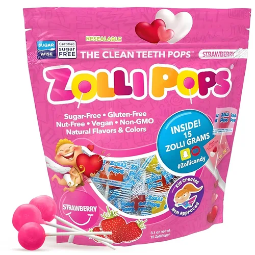 Zollipops Clean Teeth Pops - Caramelos sin azúcar con xilitol, paletas sin colorantes, aptos para dieta cetogénica y diabética, golosinas aprobadas