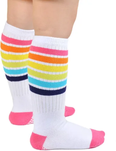 Miniatura 6 de EPEIUS Calcetines altos a la rodilla con rayas arco iris para bebé, medias de tubo antideslizantes, calcetines de fútbol para niños pequeños y niños
