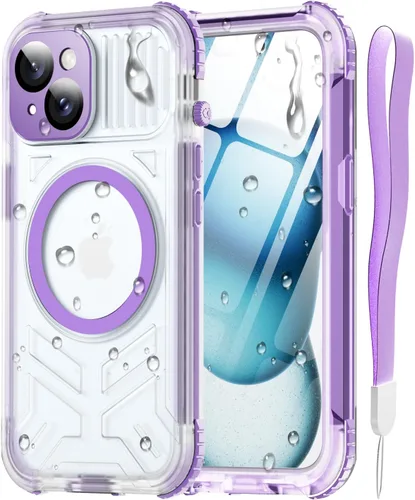 Miniatura 16 de Funda impermeable para iPhone 15 con Magsafe, protector de pantalla, cordón, IP68 militar de cuerpo completo a prueba de golpes, para deportes