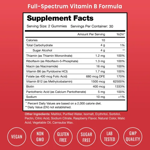 Miniatura 3 de NutraChamps Gomitas de complejo de vitamina B, gomitas de vitamina B aumentan la energía, vitaminas del complejo B B1, B2 (riboflavina), B3