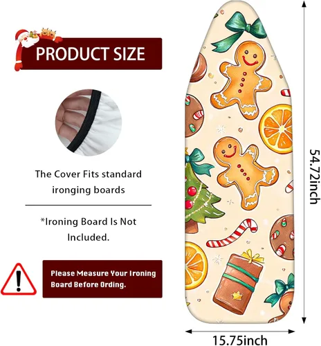 Miniatura 3 de Nuxovilar Funda para tabla de planchar de poliéster de 15 x 54 pulgadas, diseño de hombre de jengibre navideño y golosinas de 15 x 54 pulgadas
