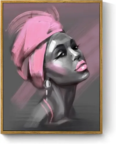 Miniatura 28 de LB Arte de pared de mujer afroamericana, mujer negra con cabello dorado, impresiones de pintura abstracta, belleza moderna negra y dorada para sala