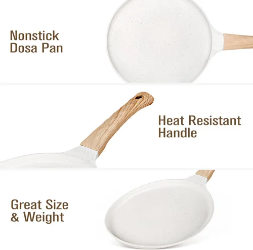 Miniatura 3 de SouxMux Sartén antiadherente para crepas de 8 pulgadas con esparcidor, sartén Dosa Tawa recubierta de cerámica, sartén plana compatible con Blanco