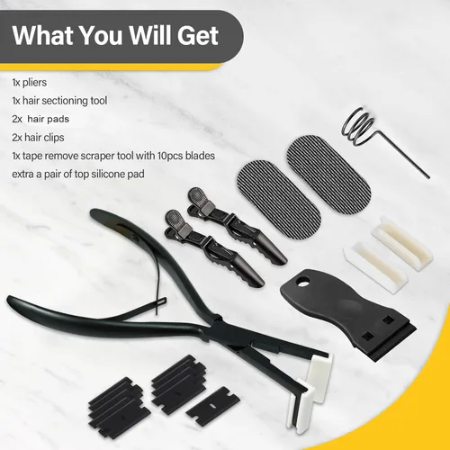 Miniatura 2 de Gomake Kit de herramientas de extensión de cabello con cinta adhesiva de superficie plana de acero inoxidable, pinzas de sujeción de sellado