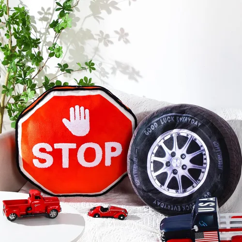 Woanger Juego de 2 Almohadas de Felpa para Decoración de Habitación de Coche de Carreras, Regalo de 15.7 Pulgadas, Suave Simulación 3D de Rueda,