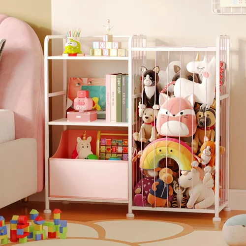BBLIKE Almacenamiento de animales de peluche, red de animales de peluche con estantería para niños y organizador de juguetes, estantería blanca de 2