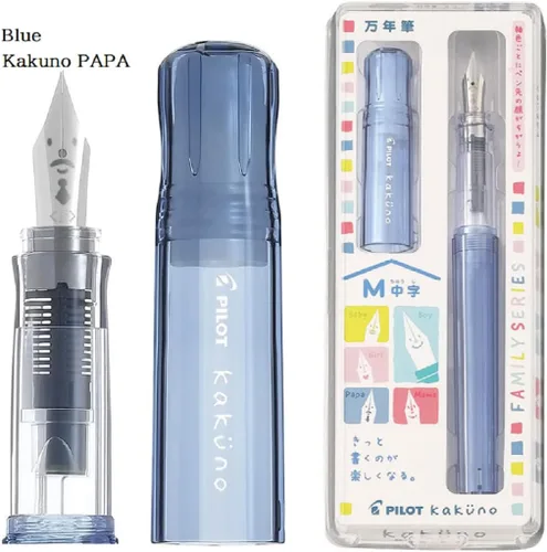 Miniatura 2 de Pilot - Pluma estilográfica Kakuno Family Series Kakuno Papa, color azul transparente, punta media, FKA-1SR-KPL-M con adhesivo Kanji LOVE de 5.15 x