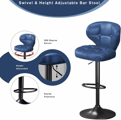 Miniatura 4 de Juego de 4 Taburetes de Bar, Sillas de Bar Giratorias Ajustables con Respaldo y Reposapiés, Modernos Taburetes de Altura de Mostrador Tapizados