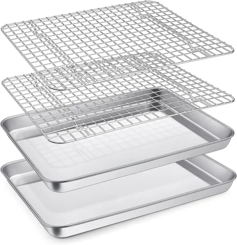 Miniatura 12 de P&P CHEF Molde para horno tostador de 12.5 + 9 pulgadas con juego de estante, bandeja de acero inoxidable para hornear y rejilla de enfriamiento