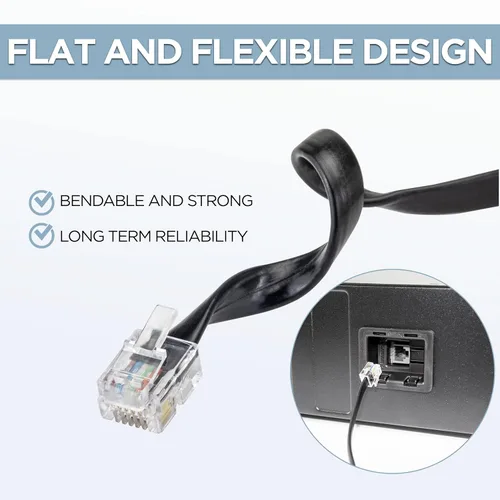 Miniatura 4 de Volcora Paquete de 2 cables de datos RJ11/RJ12 de 5 pies – Extensión de alta velocidad de 6 pines de alta velocidad para caja registradora