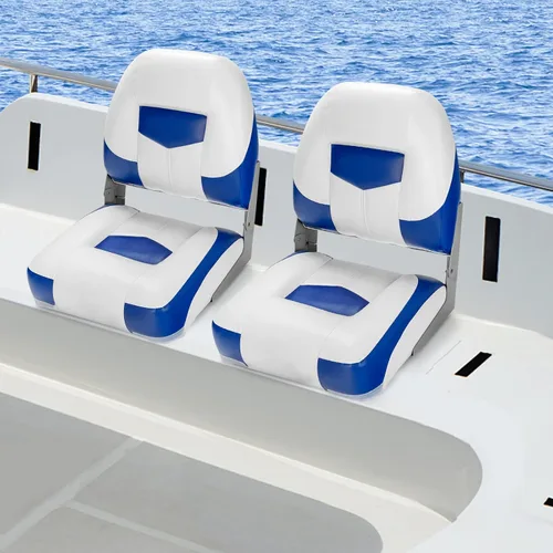 Miniatura 7 de GYMAX Asientos de barco, paquete de 2 asientos plegables de barco con respaldo bajo con tornillo de acero inoxidable incluido, sillas plegables