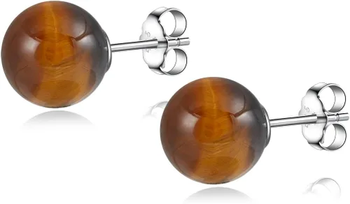 Miniatura 16 de Natural Stone Stud Earrings for Women 8mm Sterling Silver Genuine Gemstone Earrings Handmade Sterling Silver Crystal Stud Earrings for Women