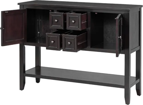 Miniatura 10 de Merax Aparador de cocina de granja con cajones y puertas, armario de almacenamiento de madera con estante abierto para sala de estar, cocina