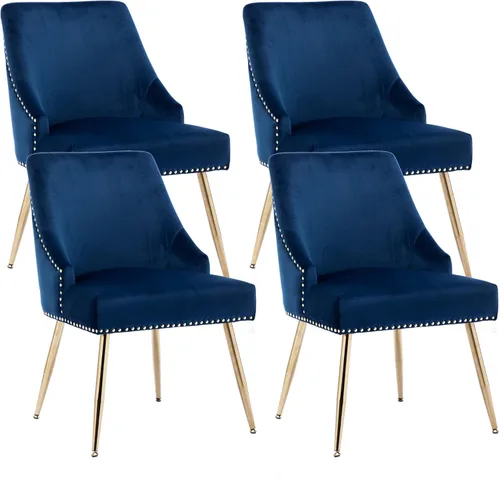 Miniatura 13 de KCC Juego de 2 sillas de comedor de terciopelo con forma de cabeza de clavo con patas doradas para cocina, sala de estar (gris)