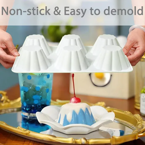 Miniatura 7 de Molde de silicona para pudín, bandeja antiadherente para hacer postres de gelatina de 6 cavidades, molde de natillas para pastel de mousse, juego