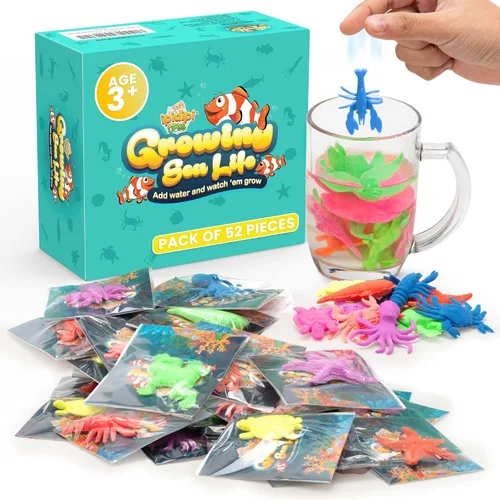 IPIDIPI TOYS Juguetes acuáticos de criaturas marinas en crecimiento para niños – Paquete de 52 juguetes con temática marina para calcetines,