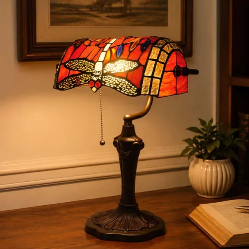 Miniatura 2 de Bieye L10057 Libélula Estilo Tiffany Vidrieras Banqueros Lámpara de escritorio Lámpara de mesa para lectura, trabajo decoración del hogar, 10