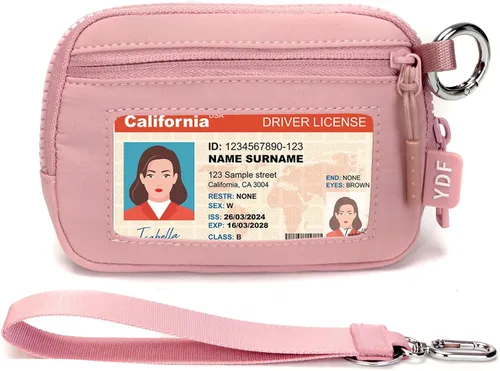 Miniatura 10 de YDF Cartera de nailon RFID de 2ª generación para mujer, cartera de pulsera con ventana de identificación, ranura para lápiz labial y llavero