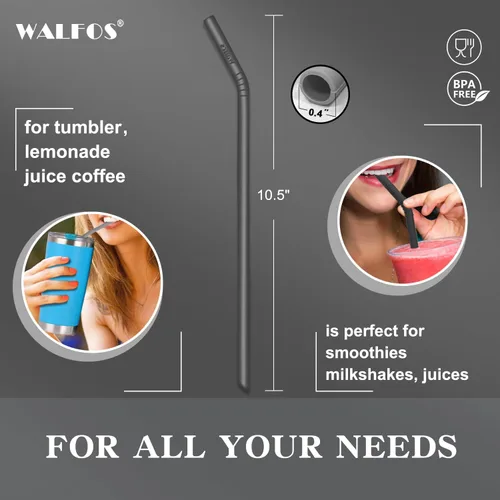 Miniatura 4 de Walfos Pajitas de silicona reutilizables, de 10.5 pulgadas, flexibles, flexibles, para batidos, vasos de 20 y 30 onzas, sin BPA