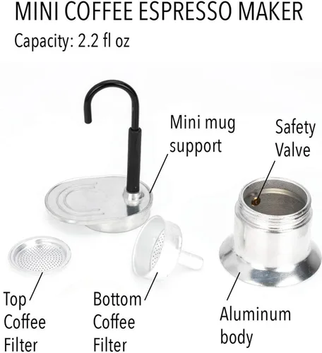 Miniatura 4 de Diydeg Olla de un solo tubo, 1 taza de aleación de aluminio de 1.7 fl oz, cafetera italiana, cafetera clásica para estufa, olla exprés para café