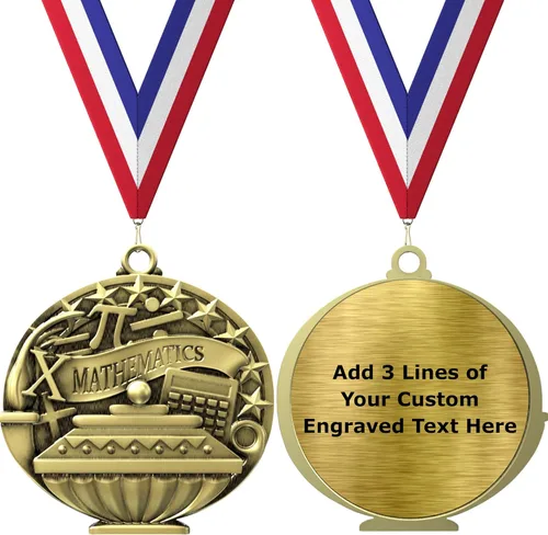 Miniatura 17 de Express Medals Pack of 10 (or More) Engraved Scholastic Academic Award Medals with RWB Neck Ribbons