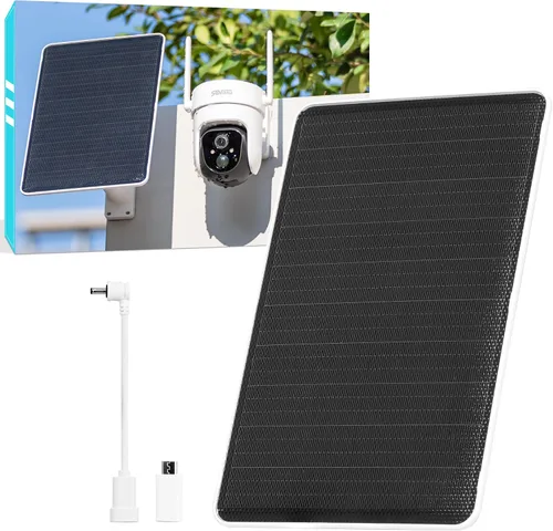 Miniatura 14 de Panel solar de 5 V para cámaras Seucrity, para Bird Feeder Trail Cam, Ring Tapo Eufy Vicohome Eseecloud, nativo USB-C, Micro-USB y DC 0.138 in*