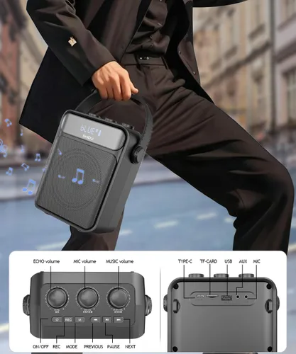 Miniatura 7 de SHIDU Amplificador de voz de 40 W con micrófono inalámbrico de mano, amplificador de voz inalámbrico para profesor, amplificador de potencia Negro