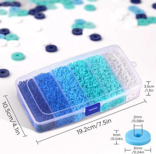 Miniatura 6 de 6000 piezas de cuentas de arcilla azul para hacer pulseras, cuentas Heishi de arcilla polimérica Funtopia, cuentas de disco planas redondas de 1.