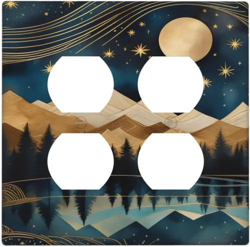 Miniatura 57 de Abstracto Boho Oro Montaña Luna Estrella Cielo Nocturno Lago, Cubiertas de Tomacorrientes, Cubiertas de Interruptor de Luz Basculante Individual