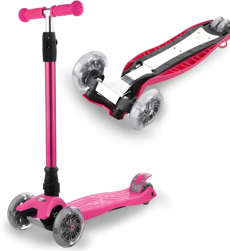 Miniatura 7 de Patinete de 3 ruedas para niños de 6 a 12 años, patinete infantil con ruedas iluminadas, diseño de cubierta resistente y 4 alturas ajustables, Rosa
