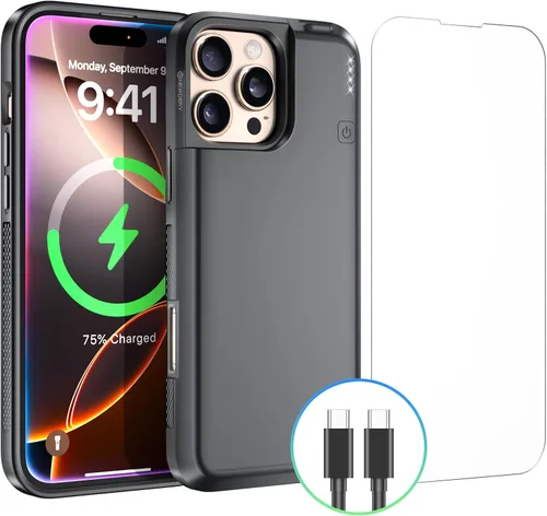 NEWDERY Upgraded Battery Case for iPhone 16 pro, 5000mAh USB C Portable Power Bank, CarPlay, Sync-Data Supported, Rechargeable Charger Case